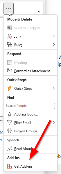 Screenshot des Buttons 'Add-Ins abrufen' in Microsoft Outlook