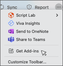 Screenshot der Schaltfläche "Add-Ins holen" in Microsoft Outlook unter macOS