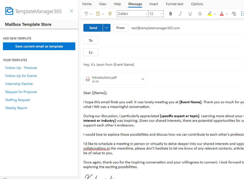 TemplateManager365 - der kostenlose E-Mail-Vorlagenmanager für Outlook