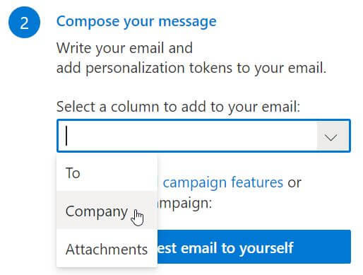 The SecureMailMerge plugin showing your mail merge tokens from the spreadsheet