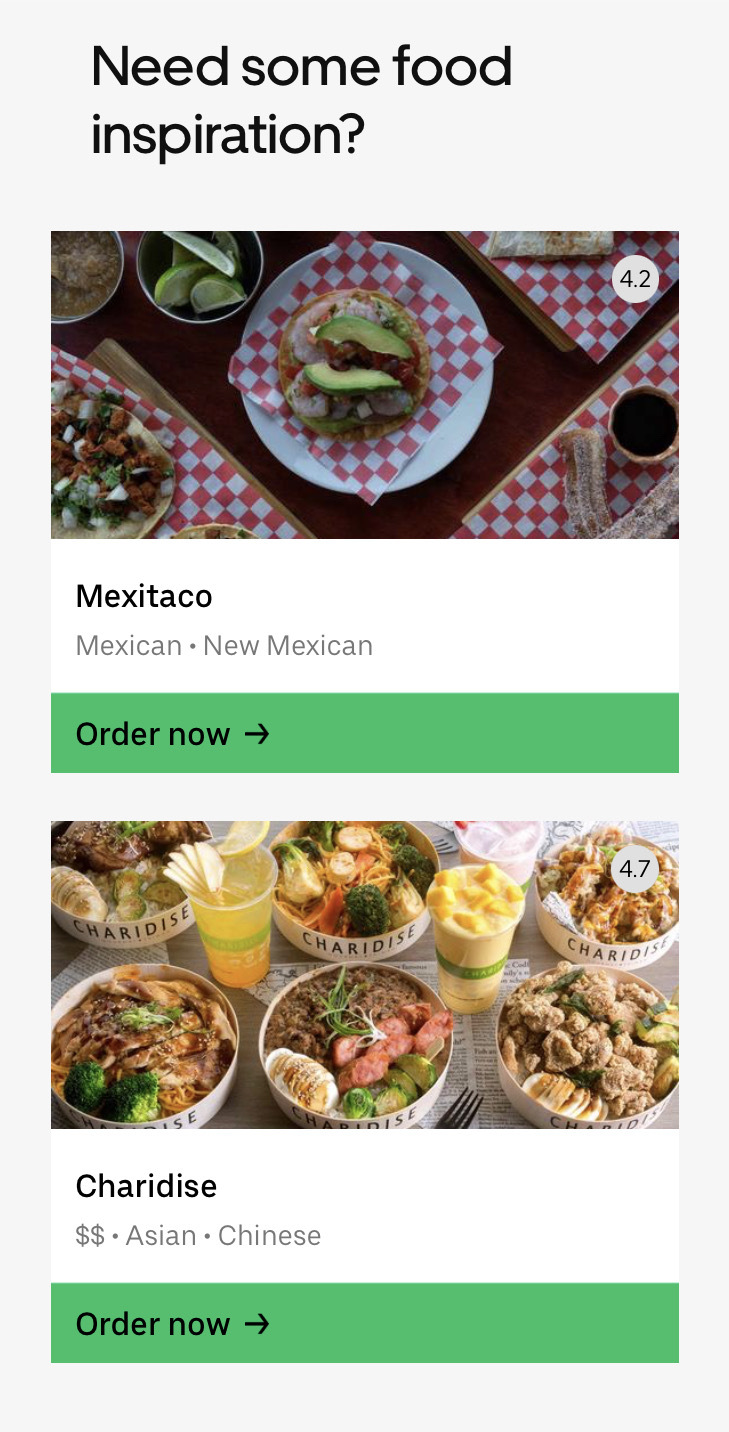 Uber Eats: Clear CTAs and Personalization
