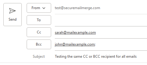Fügen Sie eine Spalte mit der Bezeichnung CC oder BCC hinzu, wobei die einzelnen E-Mail-Adressen durch Semikolons getrennt werden.