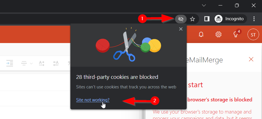 Screenshot eines aktivierten Drittanbieter-Cookies in Chrome